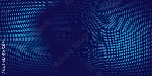 Abstract blue dynamic wavy line texture dot dark blue navy background.