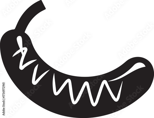 Black silhouette of a sausage isolated on white background