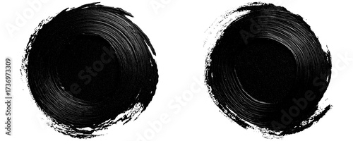 Obraz na plátně Abstract Grunge Round Brush Strokes With Black Oil Paint Texture And Rough Edges