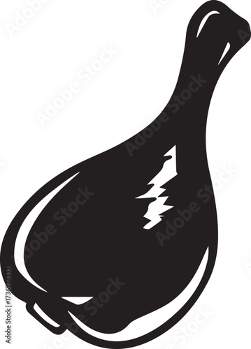Black silhouette of a chicken leg isolated on white background