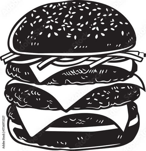Stylized illustration of a double cheeseburger isolated on white background