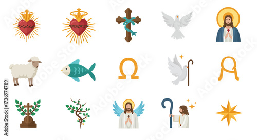 Iconlike Christian imagery displays several symbols and figures