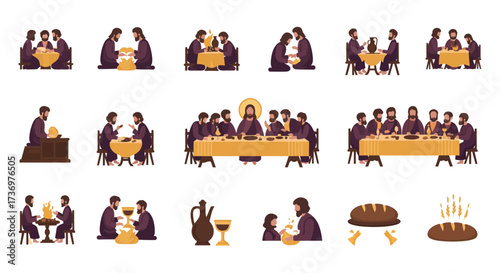 Icons depicting events from the Bible including Jesuss last supper and washing of feet