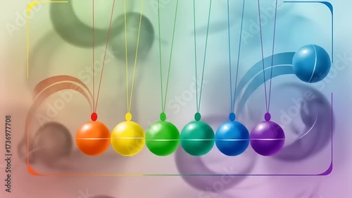 Rainbow Newton Balls Kinetic Energy Science Concept.