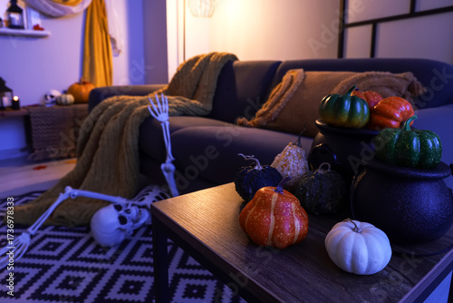Halloween pumpkins on table...