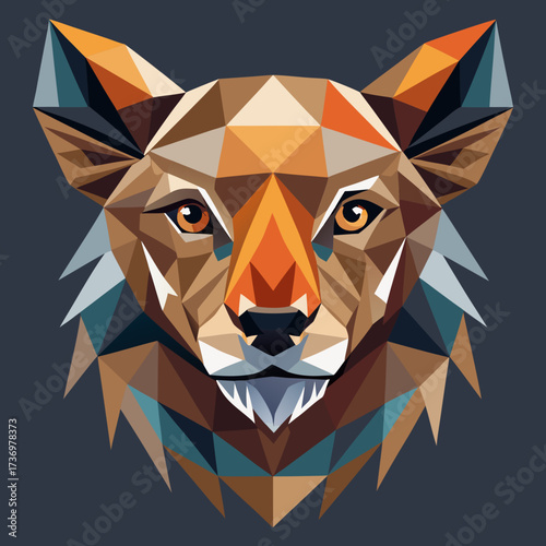 A bold vector animal portrait made from low-poly geometric shapes, filled with a coarse grain texture. Creates a striking, modern look for statement apparel and poster designs.