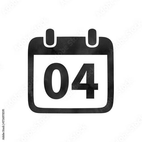 Hand-drawn black silhouette calendar icon with watercolor texture showing the number 04. Perfect for monthly schedules, event planning, and digital calendars.