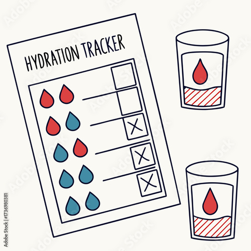 Stay Hydrated with this Visual Tracker and Water Glass Icons for Your Health and Wellness Projects, Promoting Healthy Habits and Lifestyle