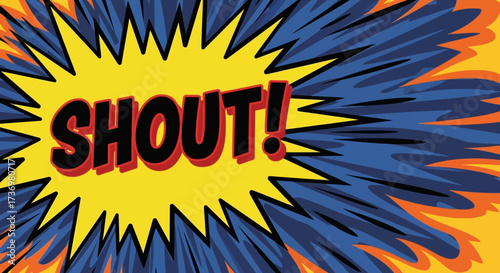 Dynamic Shout Illustration with Bursting Blue and Yellow Comic Effect