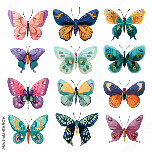 Elegant butterfly silhouette illustration with intricate wing patterns isolated on white background
