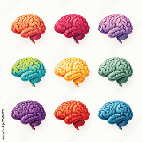 Abstract silhouette of a human brain with intricate details isolated on a clean white background isolated on white background