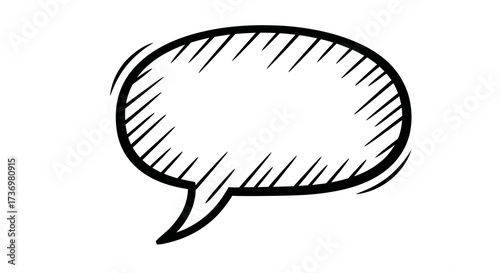 A Hand-Drawn Speech Bubble Illustration with Diagonal Stripes, Representing Communication and Ideas