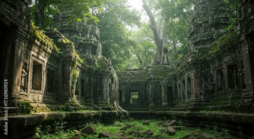 Ancient Angkor Temple Overgrown with Jungle
