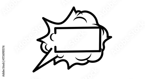 Monochrome manga action line illustration of an explosive burst with a blank rectangular text box for custom messages, a dynamic comic book frame