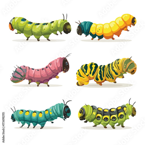 Stylized silhouette of a crawling caterpillar with segments isolated on a white background isolated on white background