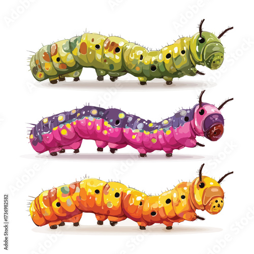 Vibrant silhouette of a caterpillar with segmented body crawling on a clean white background isolated for design isolated on white background
