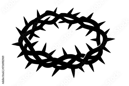 Crown of thorns silhouette. Christian religious symbol of the passion and crucifixion of Jesus Christ. Vector icon illustration for Easter, Lent, and Good Friday worship.