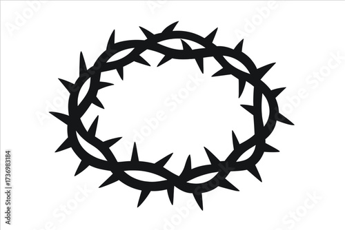 Crown of thorns silhouette. Christian symbol of the passion of Jesus Christ. Easter, crucifixion and suffering concept. Biblical story of faith, sacrifice and salvation vector.