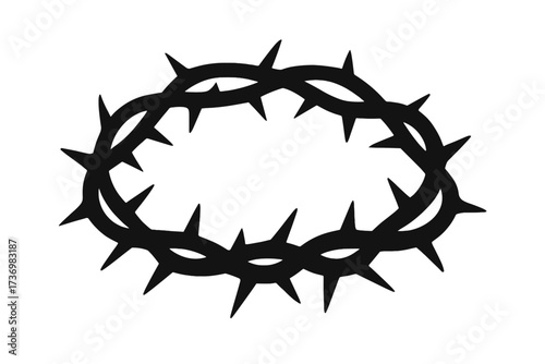Crown of thorns silhouette. Christian symbol of the passion of Jesus Christ. Religious vector icon for Easter. Suffering, sacrifice, and salvation concept. Faith and crucifixion.