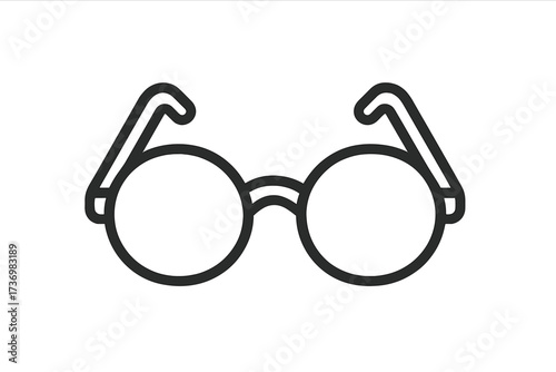 Round glasses icon vector. Simple line art illustration. Classic retro circle spectacles symbol. Geek, nerd or hipster style. Vintage fashion accessory. Eyewear for sight. Ophthalmology element.