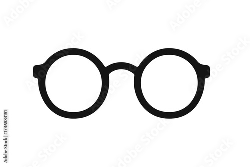 Eyeglasses icon symbol. Retro round glasses silhouette. Vintage nerd or geek eyewear frame. Optical vision concept vector illustration. Black hipster spectacle sign design.
