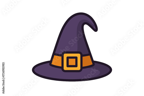 Witch hat vector icon for Halloween. Simple flat cartoon illustration of a magic wizard cap. Spooky costume accessory for a party. Isolated fantasy witchcraft symbol design.