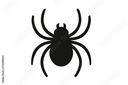 Black spider silhouette icon, insect symbol graphic, vector cartoon illustration isolated on transparent background, arachnid animal, creepy bug, Halloween decoration, editable stock illustration
