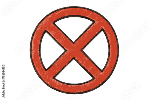 Hand-drawn reject symbol. Red charcoal textured X cross mark. Concept of cancellation, error, warning and prohibition. Stop sign. Incorrect choice. Negative result.