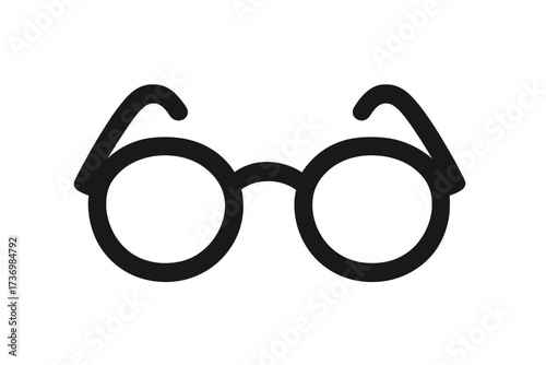 Eyeglasses silhouette vector icon. Simple round glasses frame. Geek, nerd or hipster style. Optical accessory for vision correction. Smart, intellectual symbol. Fashion element.