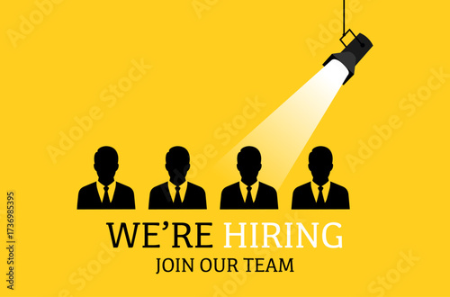 We are hiring concept image with human icons with focus light, hiring background vector stock image