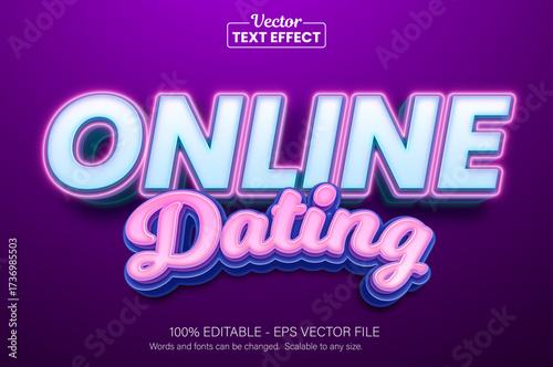 Glowing purple light background text effect. Editable text effect / Online dating text effect headline tiitle