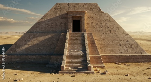 Ancient Egyptian Pyramid with Hieroglyphs and Desert Landscape