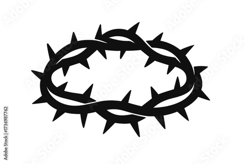 Christianity symbol crown of thorns. Silhouette of Jesus passion. Religious vector illustration for Easter. Symbol of suffering, sacrifice, crucifixion, death, and resurrection.