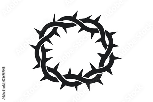 Crown of thorns silhouette icon. Christian religious symbol of the passion of Jesus Christ. Vector graphic of suffering, sacrifice, and crucifixion for Easter holiday design.