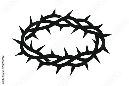 Crown of thorns silhouette. Christian symbol of suffering and sacrifice. The passion of Jesus Christ. Easter, Lent, Good Friday religious vector illustration. Spiky wreath icon.