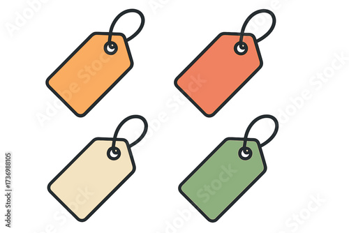 Colorful price tags set. Vector flat icon collection. Blank labels for shopping, sale, discount, retail promotion. E-commerce badge template. Modern minimalist design.