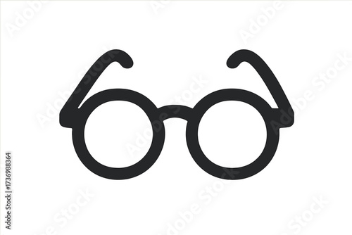 Simple eyeglasses symbol. Black silhouette icon of round glasses. Vector illustration for vision, eyesight, optician, nerd or geek concepts. Minimalist flat design element.