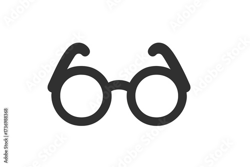 Black round eyeglasses silhouette. Vector icon of spectacles. Simple glasses symbol for vision, optic or ophthalmology concept. Nerd, geek or intellectual accessory for reading.