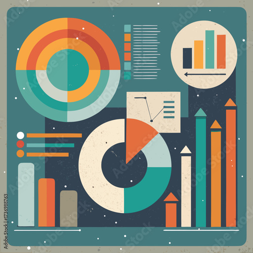 Modern vector infographic elements with a scratched and grainy texture. A muted tech palette gives corporate data visualization an authentic, tactile, and human feel for reports and branding.
