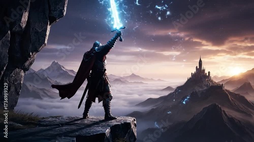 Fantasy Hero Dramatic Sword Reveal Landscape