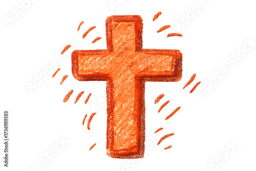 Christian cross in pencil sketch style. Hand-drawn crayon doodle of a religious symbol. Concept of faith, God, Jesus, and Christianity. Spirituality, church, Easter, resurrection. Crucifix icon.