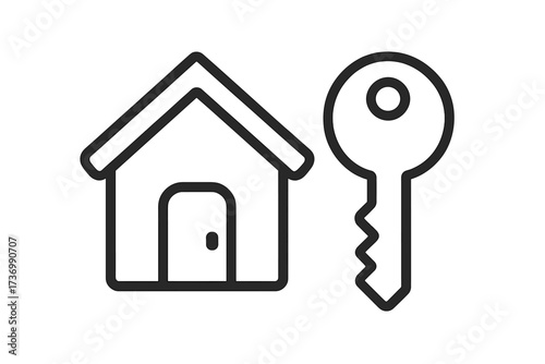House key icon. Real estate symbol. Home ownership concept. Property investment. Buying a new house. Selling home. Rental and mortgage. Security and access. Agent vector.