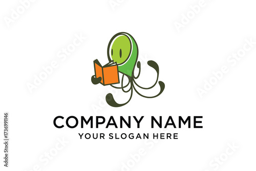 Octopus reading book logo design inspiration