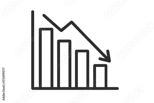 Loss chart line icon. Financial crisis and recession concept. Decrease graph with down arrow, symbolizing business failure, investment loss, bankruptcy and stock market crash.