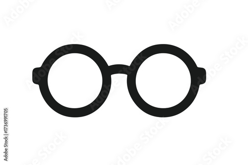 Round glasses icon vector. Hipster or nerd eyeglasses in flat style. Black retro circle frame for geek eyewear. Simple vintage spectacles cartoon illustration isolated.
