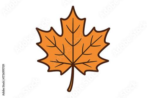 Maple leaf icon vector. Autumn fall foliage symbol. Orange seasonal nature element. Canada plant cartoon. Flat design graphic illustration. Botanical decorative element isolated.