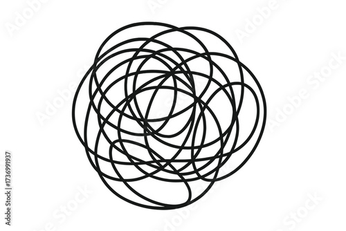 Tangled line chaos. Complicated messy knot as a symbol of complexity and confusion. Abstract scribble for problem solving, mental disorder, stress and anxiety concept.