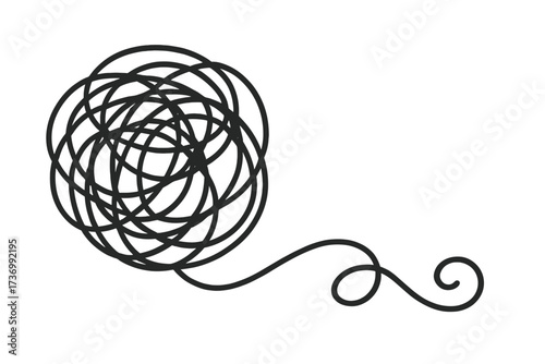 Chaos and order metaphor. Tangled and untangled thread. Complicated and simple way. Psychology concept of problem solving, anxiety and stress. Doodle vector illustration.
