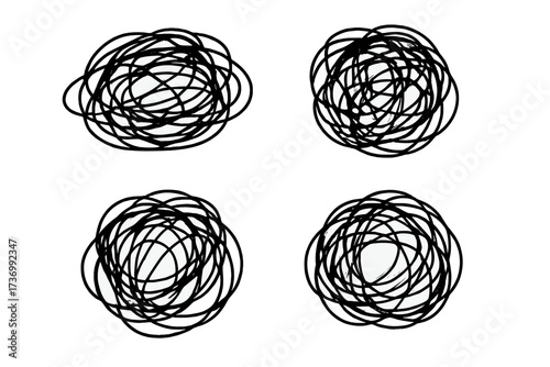Tangled and untangled chaos clew. Scribble metaphor for problem solving, confusion and order. Psychology, mental health, and brainstorming concept. Untangling complex ideas.