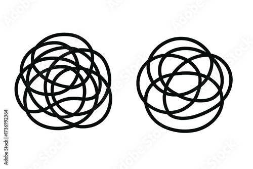 Chaos and order concept vector. Tangled and untangled abstract line icon. From messy to tidy. Problem and solution metaphor. Psychology, confusion to clarity. Mental health.